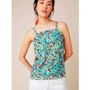NEW MAEVE Anthropologie Womens 12 Quinn Green Floral Textured Cami Tank Top